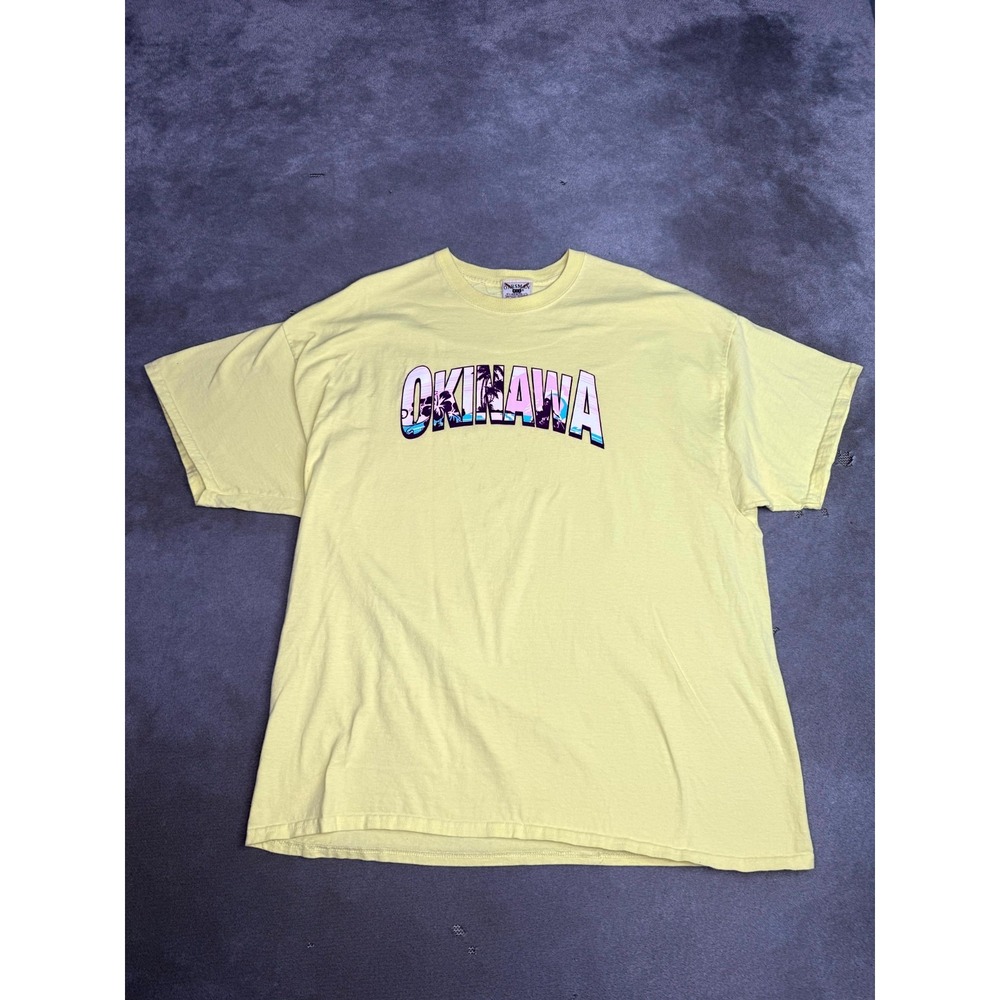 Oarsman 913 Okinawa T-Shirt Mens 2XL Yellow Graphic Print Knit Cotton Pre Shrunk